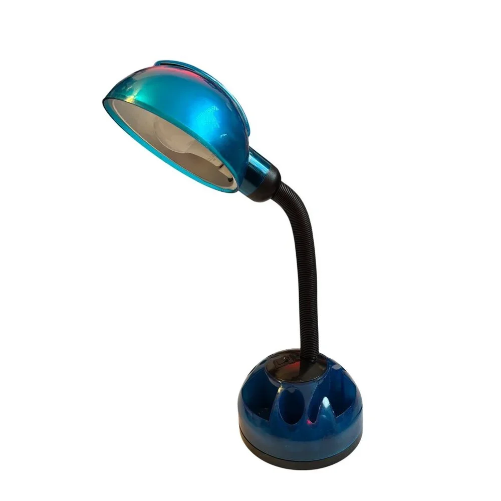 Vintage Blue Iridescent Gooseneck Desk Lamp Modern Art Deco Style